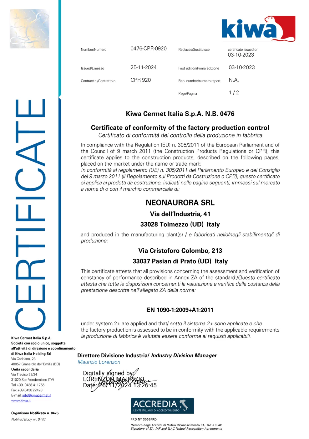 Certificato en1090 graphic service