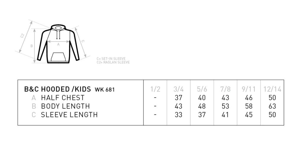 Tabella delle misure — Felpa B&C Hooded /kids