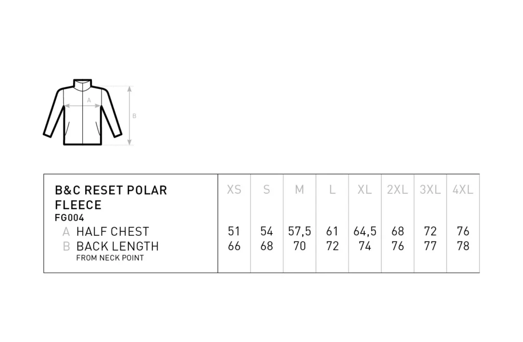 Tabella delle misure — Pile B&C Reset Polar Fleece
