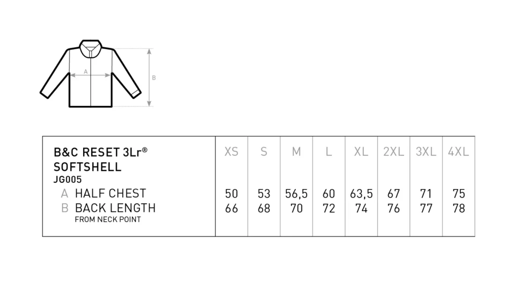 Tabella delle misure — Softshell B&C Reset 3Lr® Softshell