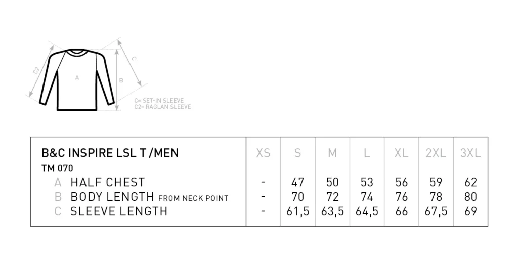 Tabella delle misure — T-shirt B&C Inspire LSL T /men