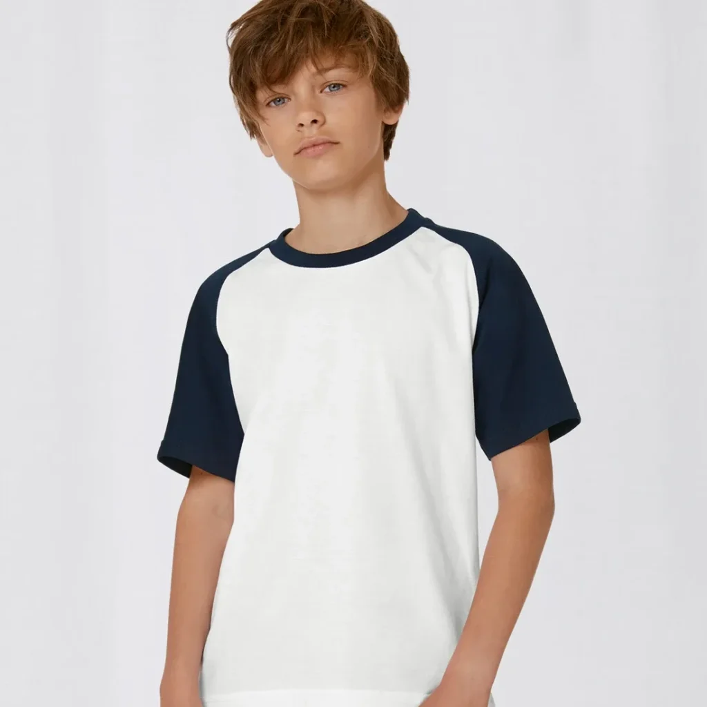 T-shirt B&C Base-Ball /kids, colore White/Red