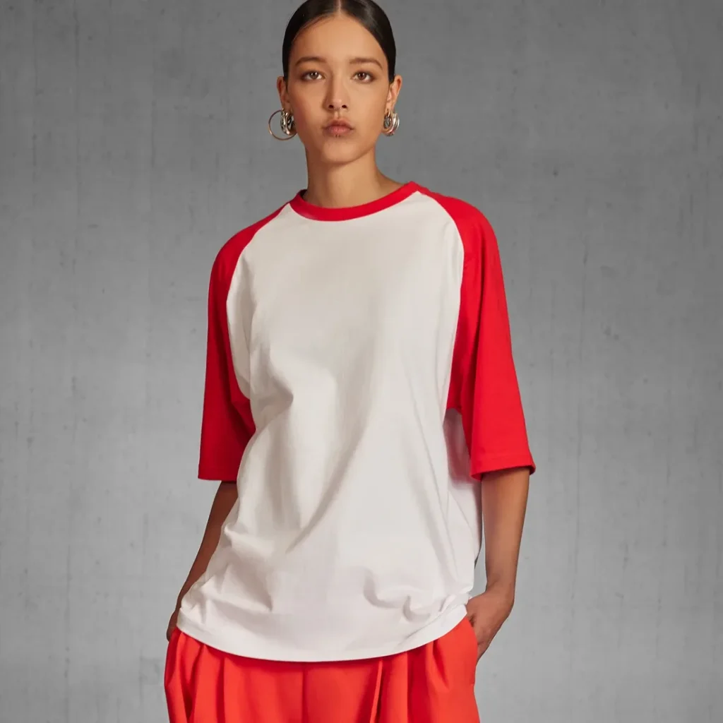 T-shirt B&C Base-Ball, colore White/Red